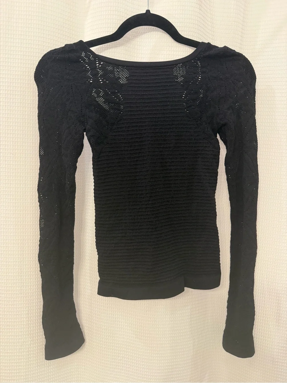Free People Black Scoop Neck Long Sleeve Lace-Back Top
